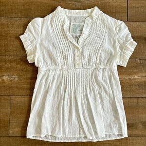 Tildon Women's White Short Sleeve Cotton Pintuck Blouse Size Large